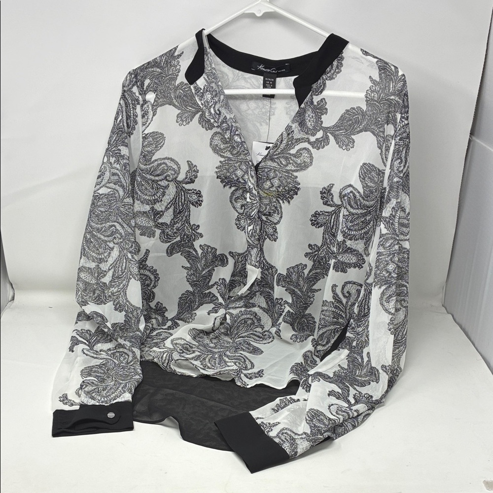 Kenneth Cole New York Women's Vonni Shirt, White Combo, Medium